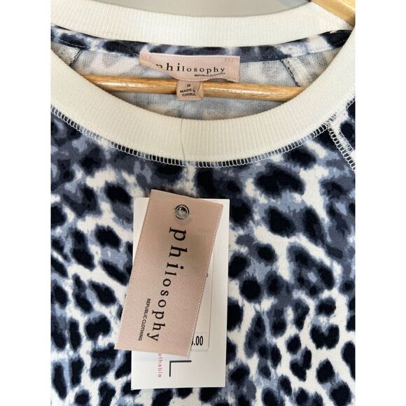 philosophy sweater cheetah leopard white blue pullover sweatshirt size SMALL - Picture 2 of 6